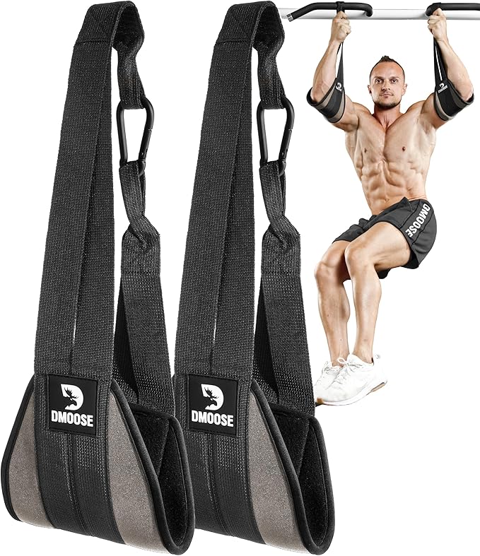 DMoose Fitness Hanging Ab Straps for Pull Up Bar & Core Strength Training - Soft Padded Exercise Straps for Ab Swing & Leg Raises, Hang Bar Strap with 2 Steel Carabiners - Abs Equipment for Home & Gym-GravixFit