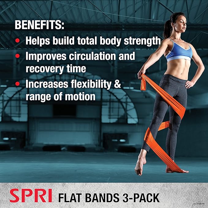 SPRI Flat Bands 3-Pack - Resistance Band Kit Set with 3 Levels of Resistance - Exercise Bands for Strength Training, Flexibility, & Body Workout - Versatile Fitness Tool - Light, Medium, and Heavy-GravixFit