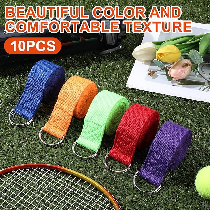 10 Pcs Yoga Strap for Stretching Bulk 6ft Exercise Stretch Band with Metal D Ring Adjustable Pilates Non Elastic Yoga Stretch Belt for Women Men Physical Fitness Gym Workout Dance-GravixFit