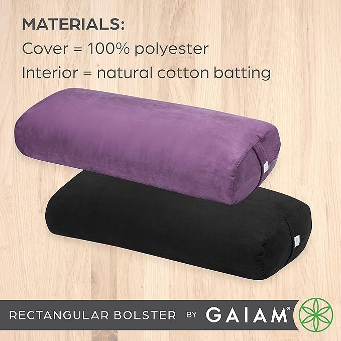 Gaiam Yoga Bolster - Long, Rectangular Meditation Pillow - Supportive Cushion for Restorative Yoga and Sitting on the Floor - Built-In Carrying Handle - Machine Washable Cover'-GravixFit