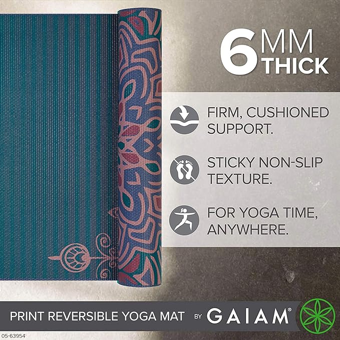 Gaiam Yoga Mat - Premium 6mm Print Reversible Extra Thick Non Slip Exercise & Fitness Mat for All Types of Yoga, Pilates & Floor Workouts (68" x 24" x 6mm Thick)-GravixFit