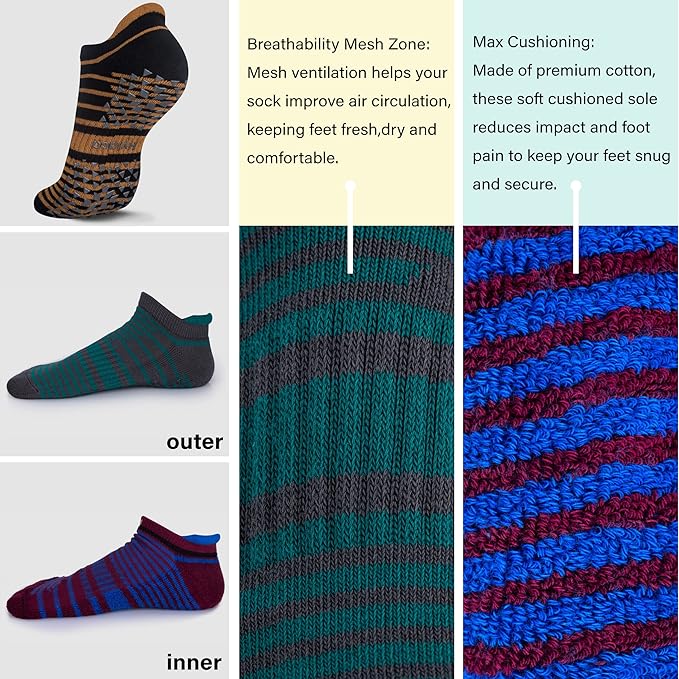 Hylaea Unisex Non Slip Socks with Grip for Yoga, Hospital, Pilates, Barre | Ankle, Cushioned-GravixFit