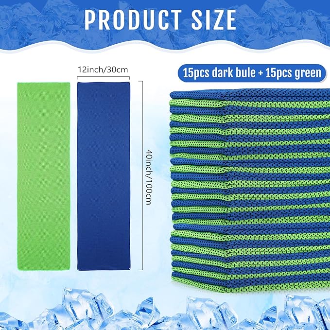 Hosuly 30 Pack Cooling Towels, 40"x12" Ice Breathable Soft Chilly Sweat Rag Microfiber Workout Rags for Gym Cooling Towels for Neck and Face for Yoga Golf Sport Running-GravixFit