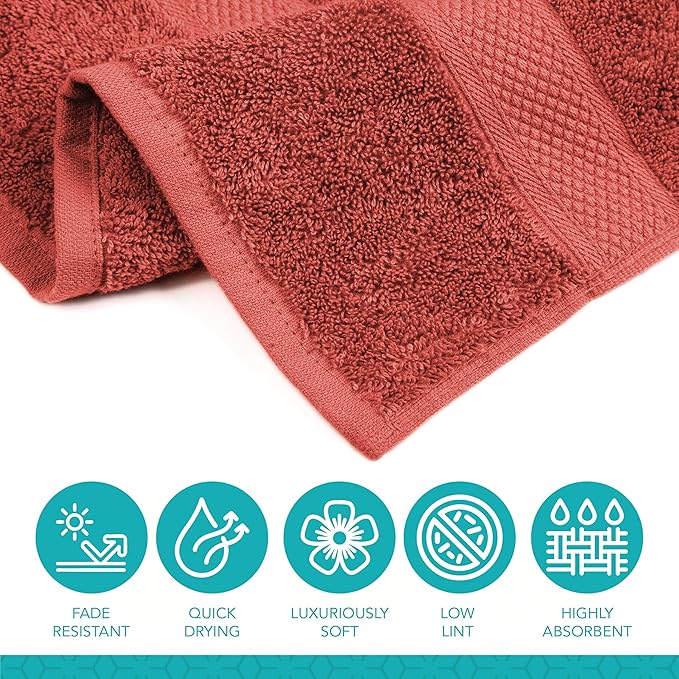 Pleasant Home Bath Towels Set of 6 (24” x 50”) 100% Cotton, 515 GSM | Lightweight, Soft & Absorbent Luxury Towels for Bathroom | for Gym, Pool & Spa | 6 Pack, Red-GravixFit