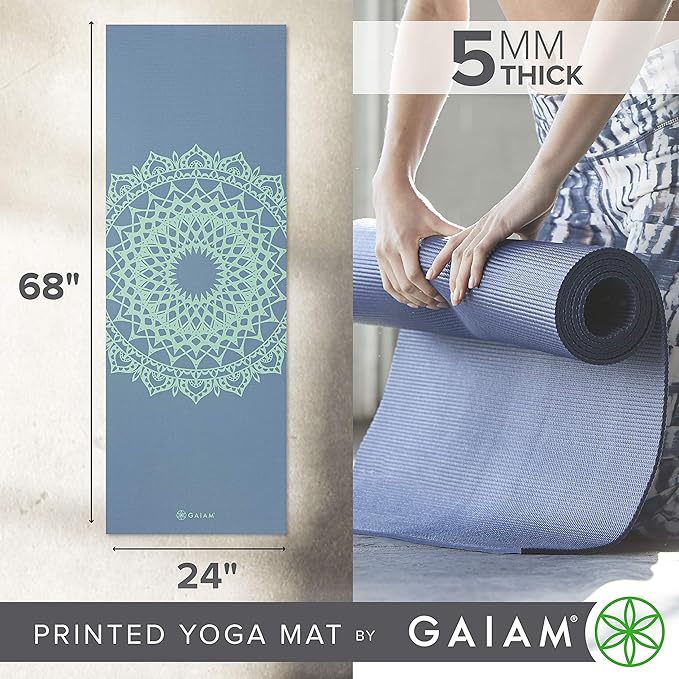 Gaiam Yoga Mat - Premium 5mm Print Thick Non Slip Exercise & Fitness Mat for All Types of Yoga, Pilates & Floor Workouts (68" x 24" x 5mm)-GravixFit