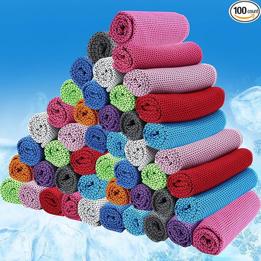 BBTO 100 Pack Cooling Towel - Microfiber Cold Sports Sweat Rags Neck & Face Breathable Ice Chilly Towel for Gym Yoga Golf Workout Beach Accessories-GravixFit