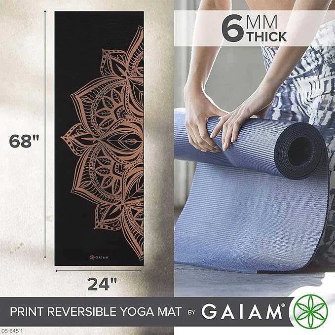 Gaiam Yoga Mat - Premium 6mm Print Reversible Extra Thick Non Slip Exercise & Fitness Mat for All Types of Yoga, Pilates & Floor Workouts (68" x 24" x 6mm Thick)-GravixFit