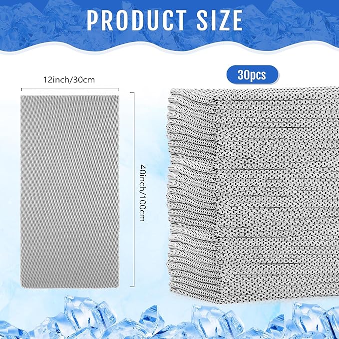Hosuly 30 Pack Cooling Towels, 40"x12" Ice Breathable Soft Chilly Sweat Rag Microfiber Workout Rags for Gym Cooling Towels for Neck and Face for Yoga Golf Sport Running-GravixFit
