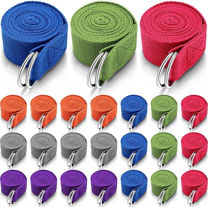 Leyndo 24 Pieces Yoga Strap Stretching Pilates Exercise Adjustable Straps 6 ft Non Elastic Yoga Belt with Adjustable D Ring Buckle for Pilates Gym Workouts Fitness-GravixFit