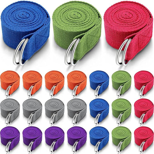 Leyndo 24 Pieces Yoga Strap Stretching Pilates Exercise Adjustable Straps 6 ft Non Elastic Yoga Belt with Adjustable D Ring Buckle for Pilates Gym Workouts Fitness-GravixFit