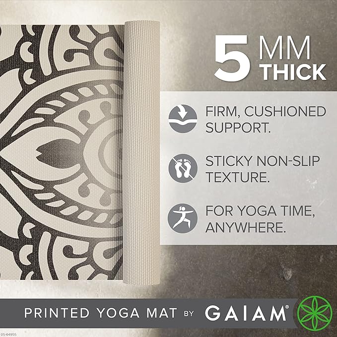 Gaiam Yoga Mat - Premium 5mm Print Thick Non Slip Exercise & Fitness Mat for All Types of Yoga, Pilates & Floor Workouts (68" x 24" x 5mm)-GravixFit