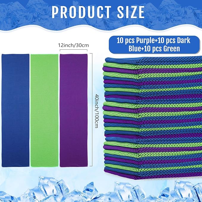 Hosuly 30 Pack Cooling Towels, 40"x12" Ice Breathable Soft Chilly Sweat Rag Microfiber Workout Rags for Gym Cooling Towels for Neck and Face for Yoga Golf Sport Running-GravixFit