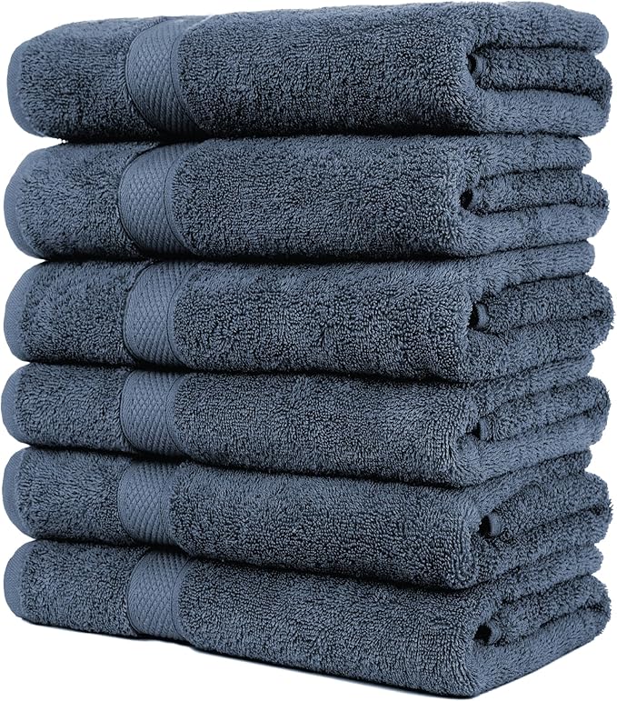 Pleasant Home Bath Towels Set of 6 (24” x 50”) 100% Cotton, 515 GSM | Lightweight, Soft & Absorbent Luxury Towels for Bathroom | for Gym, Pool & Spa | 6 Pack, Navy-GravixFit