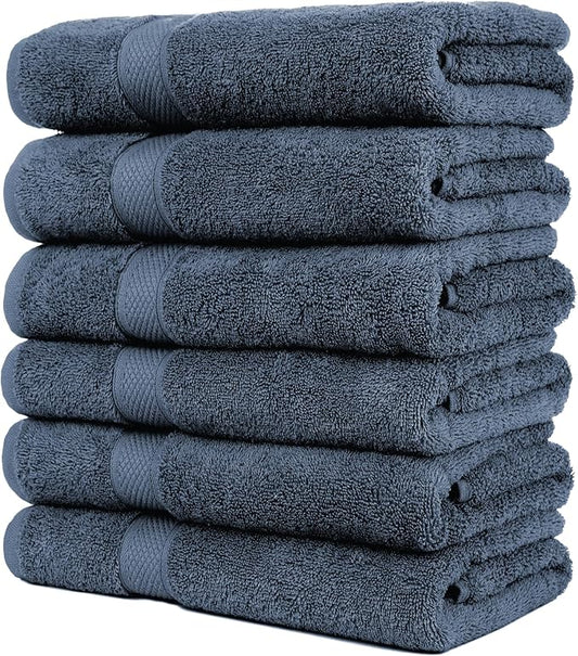 Pleasant Home Bath Towels Set of 6 (24” x 50”) 100% Cotton, 515 GSM | Lightweight, Soft & Absorbent Luxury Towels for Bathroom | for Gym, Pool & Spa | 6 Pack, Navy-GravixFit