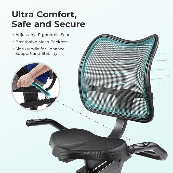 Sunny Health & Fitness Smart Heavy-Duty Recumbent Bike w/Wide Cushioned Seat & Back, Indoor Cycling Machine for Adult/Seniors Home Exercise, Free SunnyFit App Connect, Optional Workout Training Bands-GravixFit