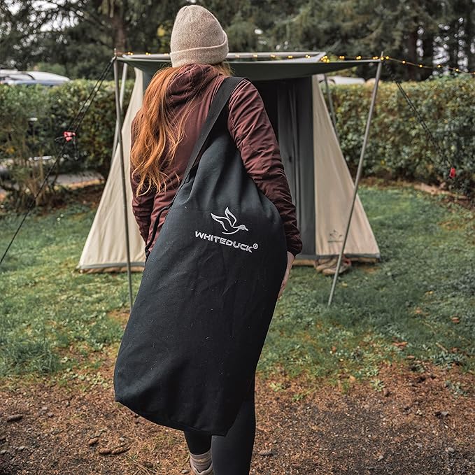 WHITEDUCK Top Load Canvas Folding Duffel Bag, Water Resistant Army Style Shoulder Bag for Men and Women- Gym, Sports, Travel, Hiking, Camping, Backpacking (Large 25" x 42",Black)-GravixFit