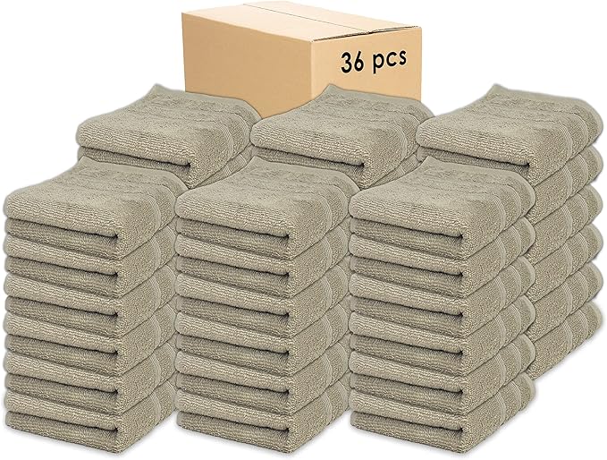 Kaufman - Premium Hand Towels Set for Bathroom, Spa, Gym, and Face Towel 100% Cotton Ring Spun, Ultra Soft Feel and Highly Absorbent Towels (Linen, 36-PK)-GravixFit