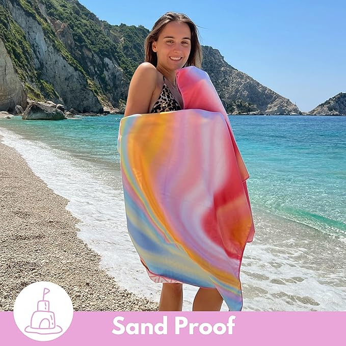 ECCOSOPHY Microfiber Beach Towel - Sand Free Towels are Quick Dry, Light Weight, Super Absorbent - Perfect Pool, Travel, Cruise, Camping Essentials - Oversized Extra Large for Adults 71x35 in-GravixFit