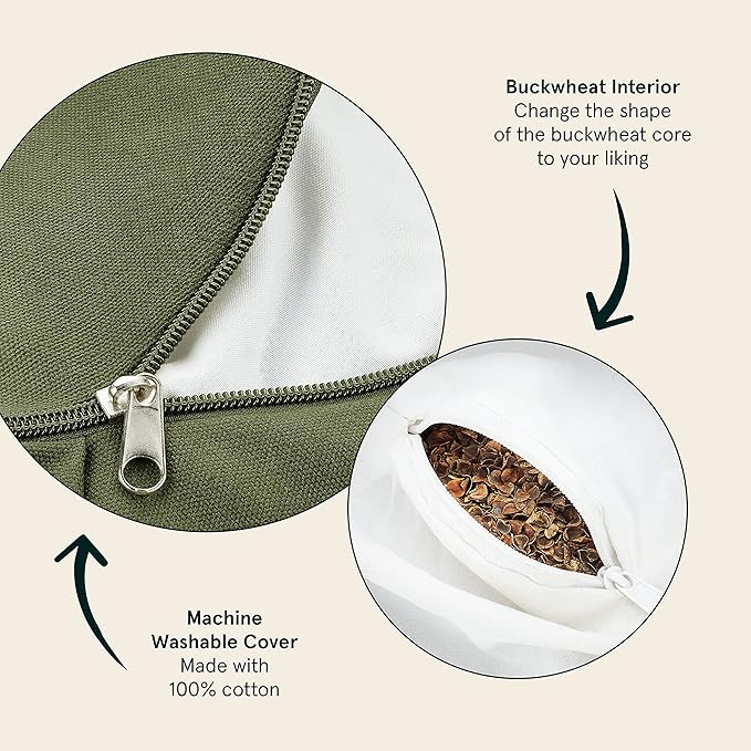 Retrospec Sedona Zafu Meditation Cushion With Buckwheat Hull Fill - Adjustable Yoga & Pilates Support Pillow - 17in Crescent Cotton Cover With Handle-GravixFit