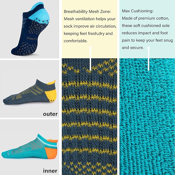 Hylaea Unisex Non Slip Socks with Grip for Yoga, Hospital, Pilates, Barre | Ankle, Cushioned-GravixFit