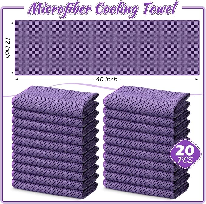 20 Pcs Cooling Towel 40" x 12" Ice Towel for Neck and Face Microfiber Chilly with Bag Breathable Yoga Gym Stay Cool Towels Sweat Rag for Workout Running Camping Pilates Beach Accessories (Purple)-GravixFit