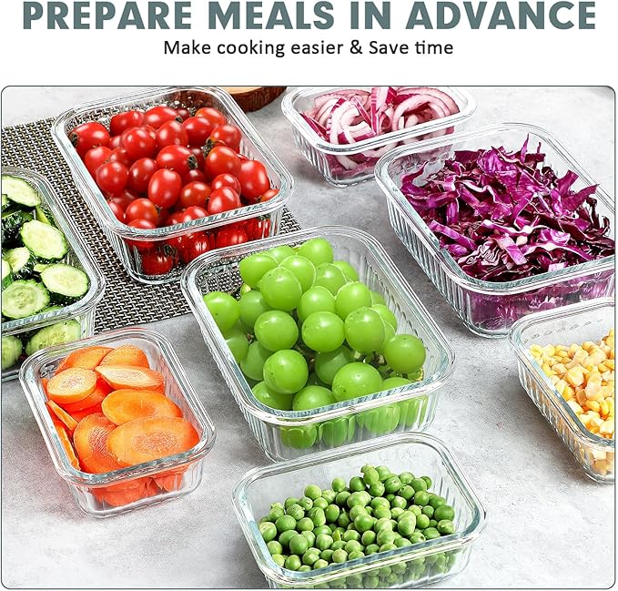 10 Packs Glass Food Storage Containers Set, Glass Meal Prep Containers with Lids, Airtight Lunch Containers, Microwave, Oven, Freezer and Dishwasher Safe, White-GravixFit