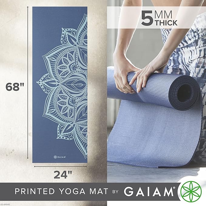 Gaiam Yoga Mat - Premium 5mm Print Thick Non Slip Exercise & Fitness Mat for All Types of Yoga, Pilates & Floor Workouts (68" x 24" x 5mm)-GravixFit