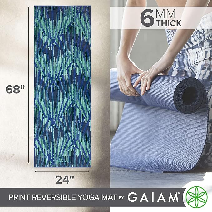 Gaiam Yoga Mat - Premium 6mm Print Reversible Extra Thick Non Slip Exercise & Fitness Mat for All Types of Yoga, Pilates & Floor Workouts (68" x 24" x 6mm Thick)-GravixFit
