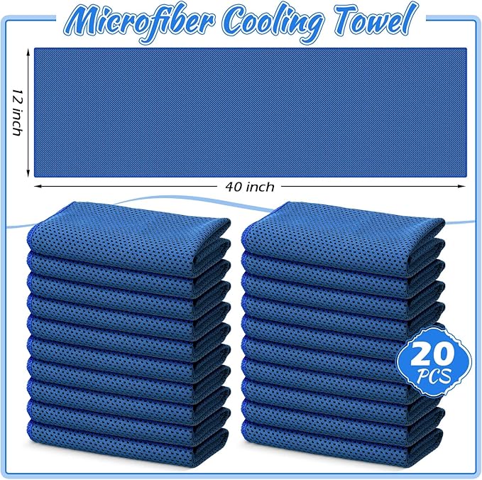 20 Pcs Cooling Towel 40 x 12 Ice Towel for Neck and Face Microfiber Chilly with Bag Breathable Yoga Gym Stay Cool Towels Sweat Rag for Workout Running Camping Pilates Beach Accessories (Royal Blue)-GravixFit