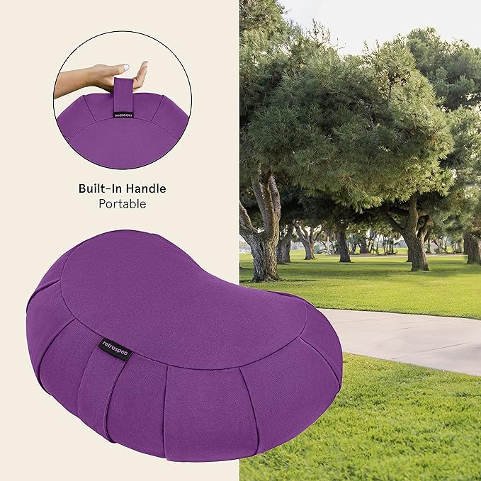 Retrospec Sedona Zafu Meditation Cushion Filled w/Buckwheat Hulls - Yoga Pillow for Meditation Practices - Machine Washable 100% Cotton Cover & Durable Carry Handle Round & Crescent, 1 Ct (Pack of 1)-GravixFit