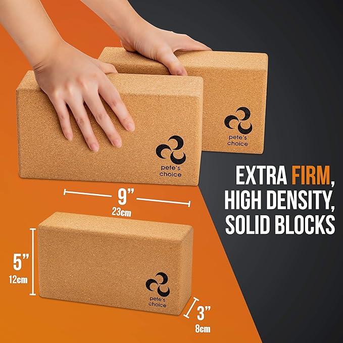 Deluxe Cork Yoga Wheel Set - Cork Wheel + 2 Blocks + Strap + Exercise Guide. Extra Firm Bricks. Better Support, Natural and Eco-Friendly. Home Exercise Kit. Ideal for Women Yogis.-GravixFit