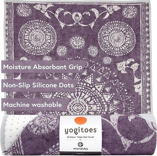 Manduka Yogitoes Yoga Towel – Rubber Grip Dots Non-Slip Bottom, Quick Dry Fitness Towel for Hot Yoga, Pilates, Exercise-GravixFit