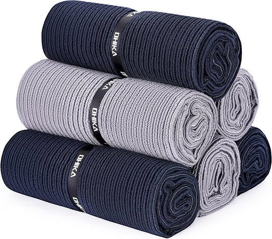 Microfiber Gym Towels with Snap Strap Closure, Ribbed Pattern Sports Towels for Yoga, Home and Outdoor Activities, 27” x 16”, 6 Pack, Black/Grey-GravixFit