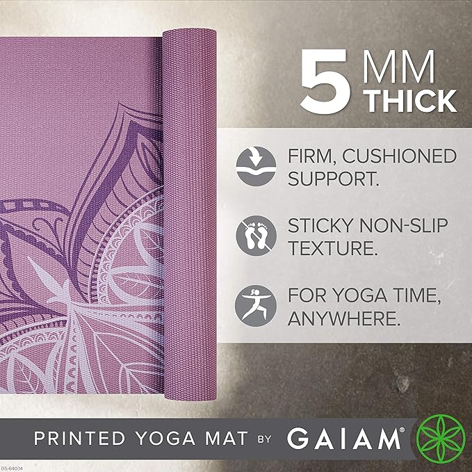 Gaiam Yoga Mat - Premium 5mm Print Thick Non Slip Exercise & Fitness Mat for All Types of Yoga, Pilates & Floor Workouts (68" x 24" x 5mm)-GravixFit