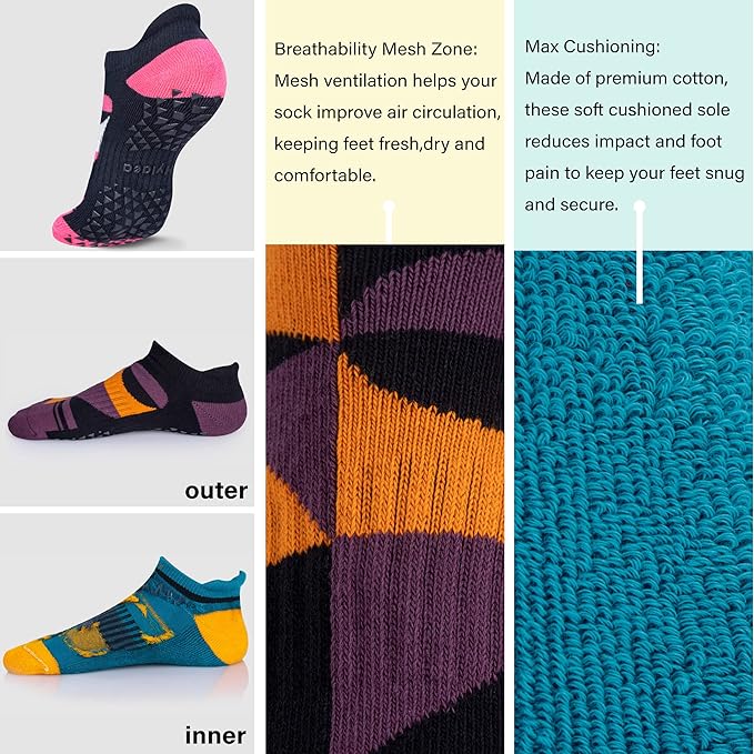 Hylaea Unisex Non Slip Socks with Grip for Yoga, Hospital, Pilates, Barre | Ankle, Cushioned-GravixFit