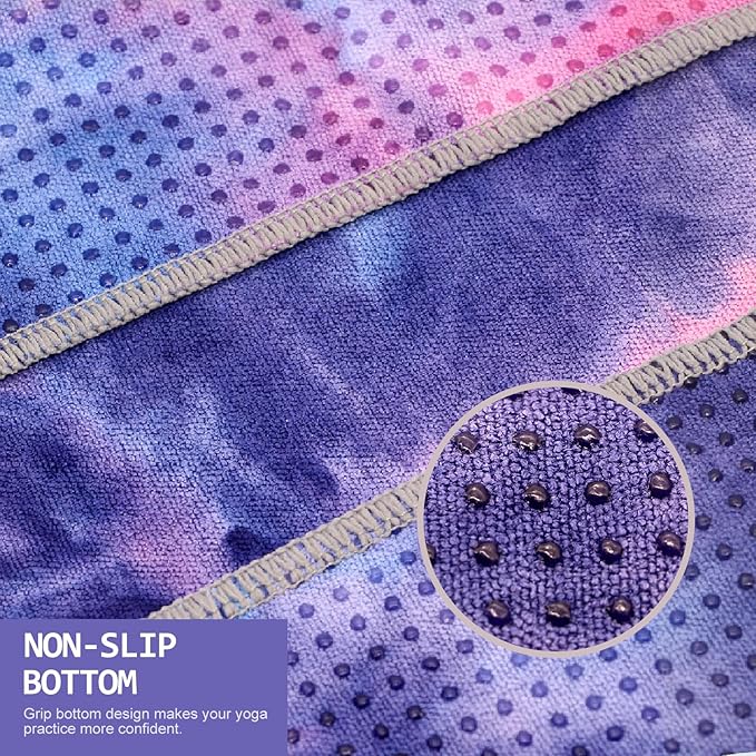 Eunzel 2 Pack Yoga Towel,Hot Yoga Mat Towel with Grip Dots Sweat Absorbent Non-Slip for Hot Yoga, Pilates and Workout 24" x72，Purple & Blue (2 Pack)-GravixFit