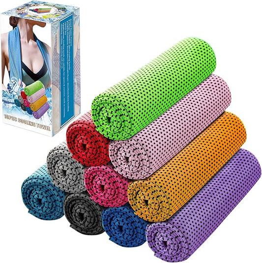 Ponpon 10pcs Cooling Towel Ice Towel Cooling Towels for Neck and Face Microfiber Cooling Towel for Gym, Travel, Yoga, Camping, Running, Outdoor Sport (10 Colors)-GravixFit