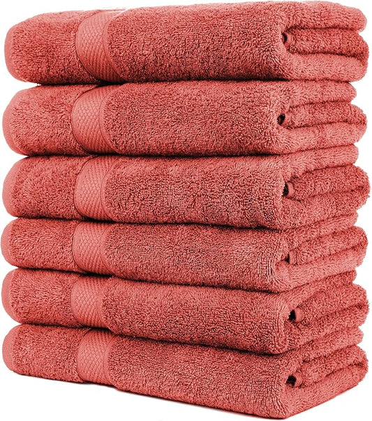 Pleasant Home Bath Towels Set of 6 (24” x 50”) 100% Cotton, 515 GSM | Lightweight, Soft & Absorbent Luxury Towels for Bathroom | for Gym, Pool & Spa | 6 Pack, Red-GravixFit