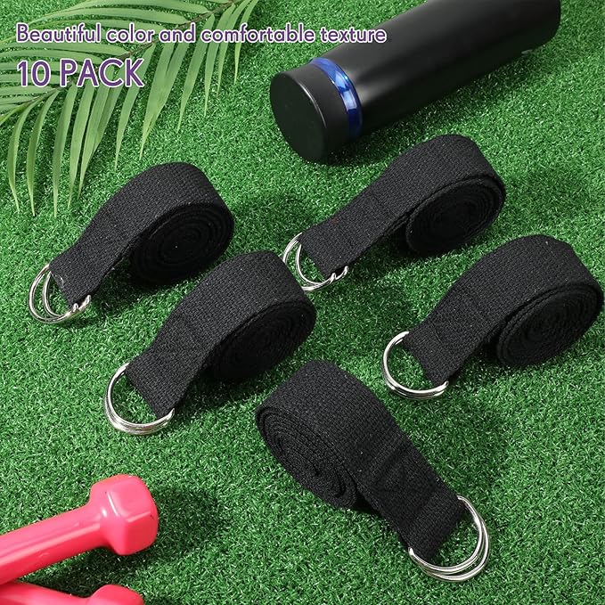 Jerify 10 Pcs Yoga Strap for Stretching Bulk 6ft Exercise Stretch Band with Metal D Ring Adjustable Pilates Non Elastic Yoga Stretch Belt for Women Men Physical Fitness Gym Workout Dance-GravixFit