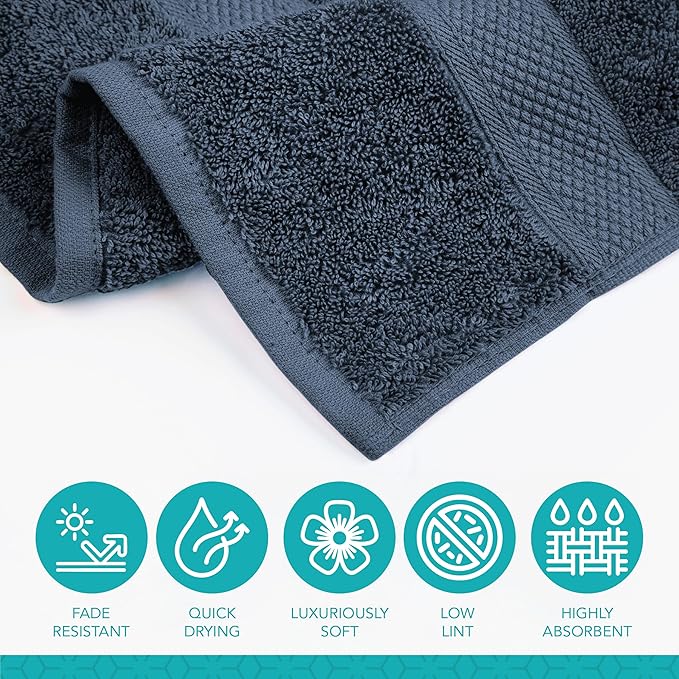 Pleasant Home Bath Towels Set of 6 (24” x 50”) 100% Cotton, 515 GSM | Lightweight, Soft & Absorbent Luxury Towels for Bathroom | for Gym, Pool & Spa | 6 Pack, Navy-GravixFit