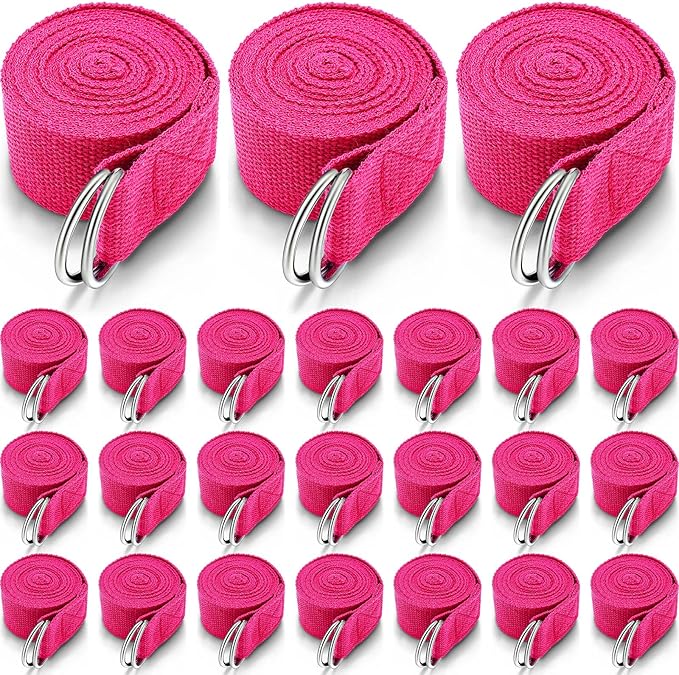 Leyndo 24 Pieces Yoga Strap Stretching Pilates Exercise Adjustable Straps 6 ft Non Elastic Yoga Belt with Adjustable D Ring Buckle for Pilates Gym Workouts Fitness-GravixFit