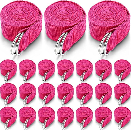 Leyndo 24 Pieces Yoga Strap Stretching Pilates Exercise Adjustable Straps 6 ft Non Elastic Yoga Belt with Adjustable D Ring Buckle for Pilates Gym Workouts Fitness-GravixFit