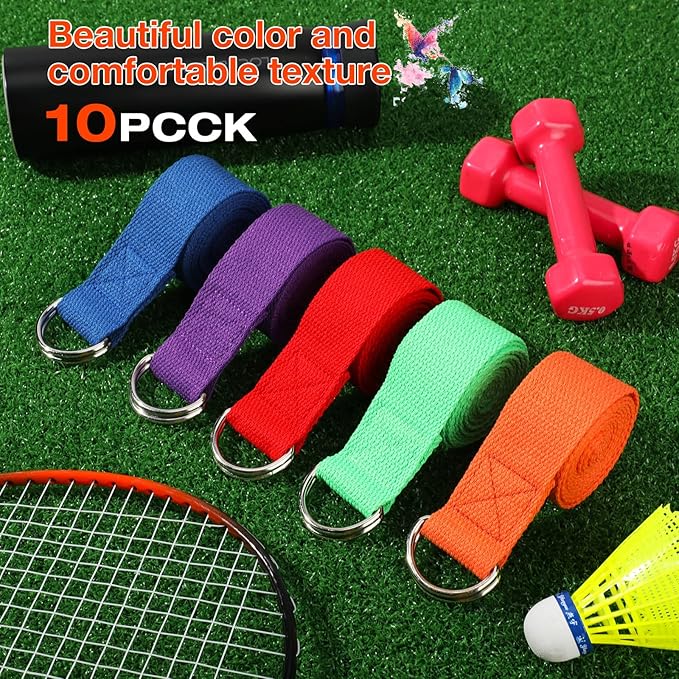 Jerify 10 Pcs Yoga Strap for Stretching Bulk 6ft Exercise Stretch Band with Metal D Ring Adjustable Pilates Non Elastic Yoga Stretch Belt for Women Men Physical Fitness Gym Workout Dance-GravixFit