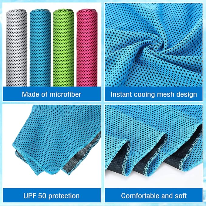 Shellwei 80 Pcs Cooling Towel Bulk 40 x 12 Inch Double Layer Microfiber Chilly Cold Towel for Neck Gym Yoga Running Workout Sports(Rose Red, Light Blue, Green, White)-GravixFit