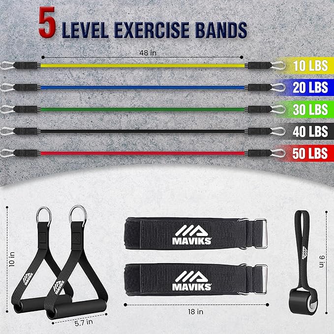 Exercise Resistance Bands for Working Out Set of 5 for Women and Men, Stretch Bands for Exercise, Physical Therapy, Arms Legs Workout, Stretching, Home Fitness-GravixFit