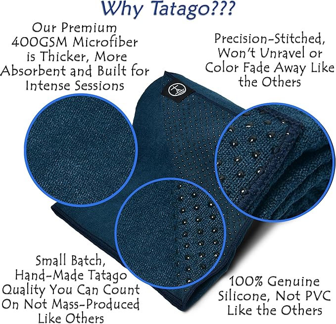 Tatago Hot Yoga Towel Non Slip Grip in 2 Sizes. Premium Yoga Towels for Hot Yoga Non Slip, Hot Pilates Mat Towel or Yoga Mat Towel Thicker, Softer, More Absorbant & Durable!-GravixFit