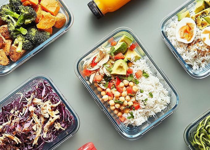 M MCIRCO 10-Pack Glass Food Storage Containers with Lids, Airtight Glass Lunch Bento Boxes, Meal Prep Containers, Microwave, Oven, Freezer and Dishwasher Friendly, White-GravixFit