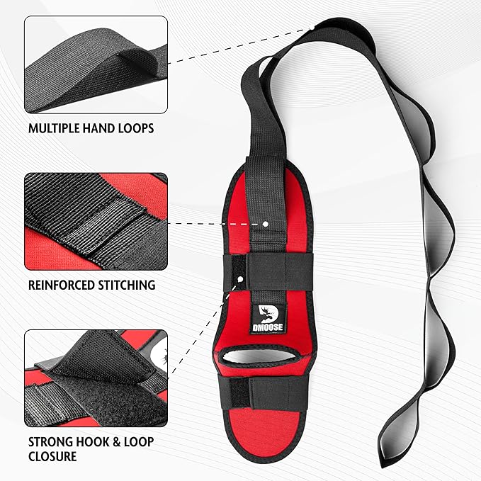 DMoose Fitness Foot & Calf Stretcher with Adjustable Padded Stretching Strap for Plantar Fasciitis, Hamstring, Heel Spurs and Achilles Tendonitis Relief - Yoga Leg Stretch Strap for Flexibility-GravixFit