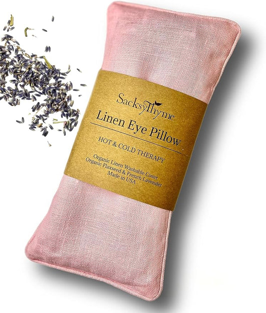 Organic Linen Eye Pillow - Lavender & Flaxseed for Relaxation, Yoga, Stress Relief - Microwavable Heating Pad & Cool Compress - Made in USA - Gifts for Meditation-GravixFit