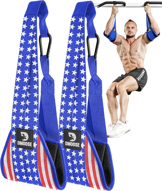 DMoose Fitness Hanging Ab Straps for Pull Up Bar & Core Strength Training - Soft Padded Exercise Straps for Ab Swing & Leg Raises, Hang Bar Strap with 2 Steel Carabiners - Abs Equipment for Home & Gym-GravixFit